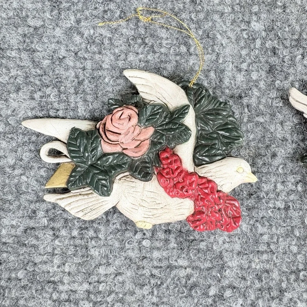 Vintage‎ 90s Y2K Dove Christmas Ornaments Lot 3pc Romantic Holiday Rose Violin